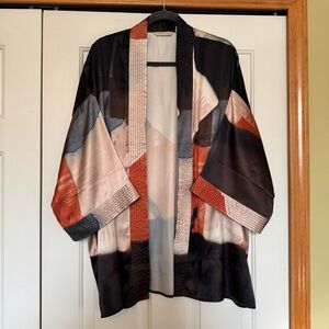 Soft Surroundings Ainsley Abstract Open‎ Kimono Satin Art Size L/XL